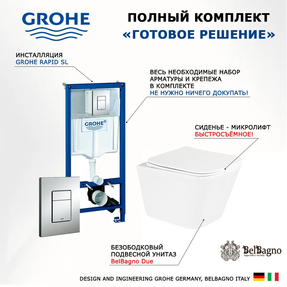Фото Комплект инсталляция и унитаз GROHE 531095 цвет чаши белый Фото Комплект инсталляция и унитаз GROHE 531095 цвет чаши белый