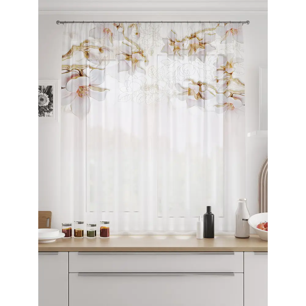 Фото Тюль на ленте At Home Микланрис 150x180 см вуаль цвет бежевый/коричневый AA519056