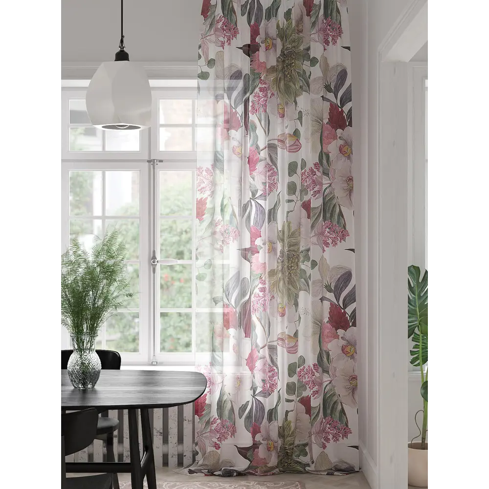 Фото Тюль на ленте At Home Лефирсон 150x280 см вуаль цвет серый/розовый/зеленый AA974286