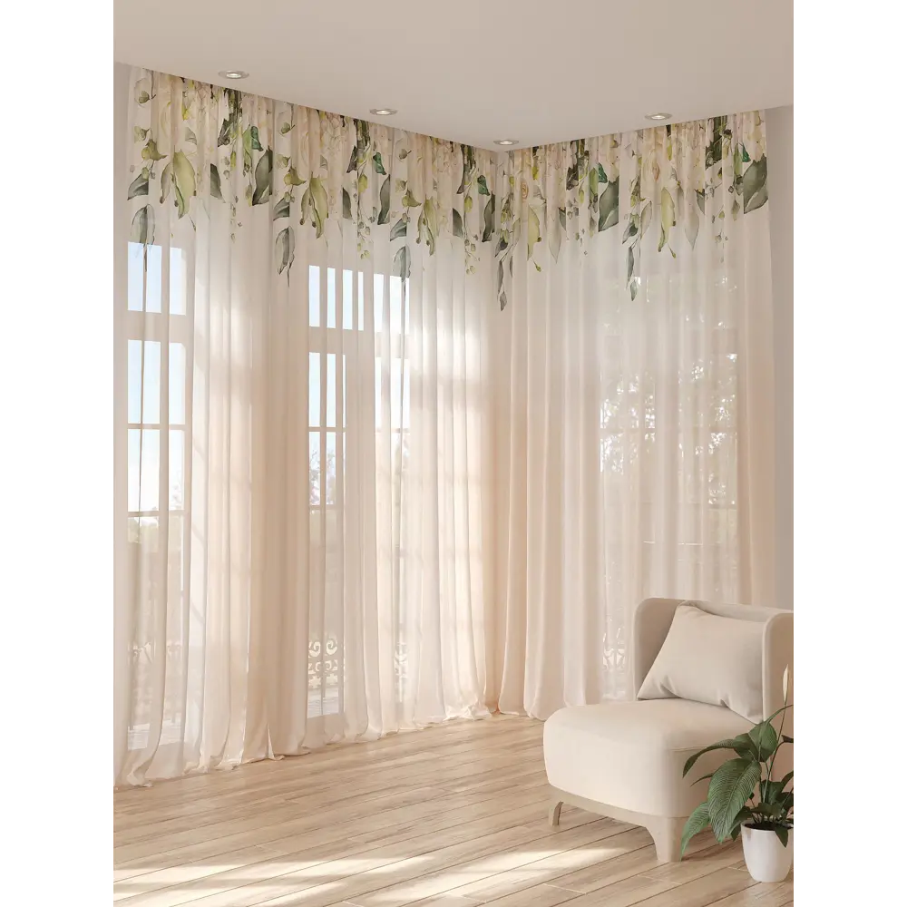 Фото 3 Тюль на ленте At Home Фенморис 150x280 см вуаль цвет белый/зеленый AA974435