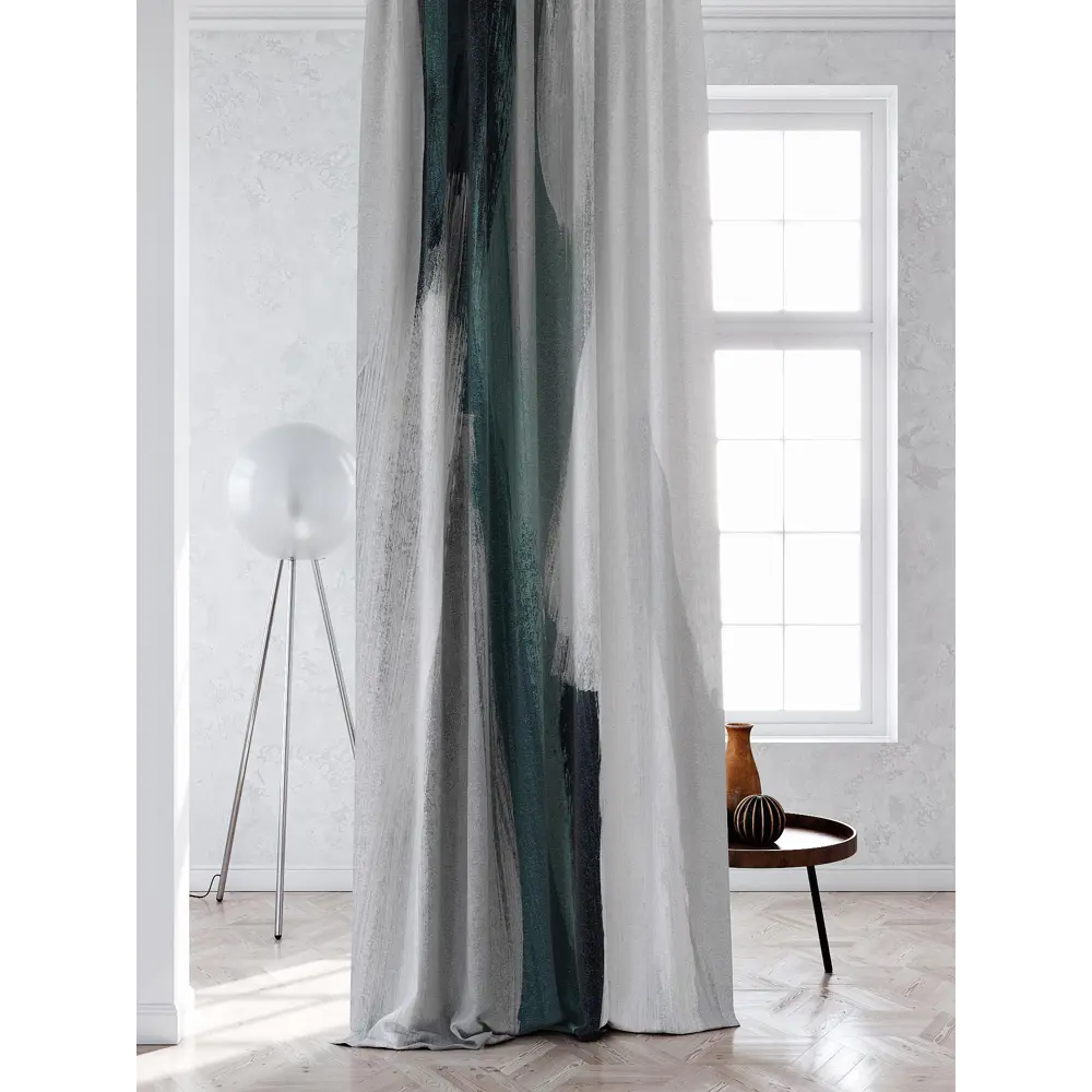 Фото Штора на ленте At Home Митанивирс 150x250 см габардин цвет серый/зеленый AA548094