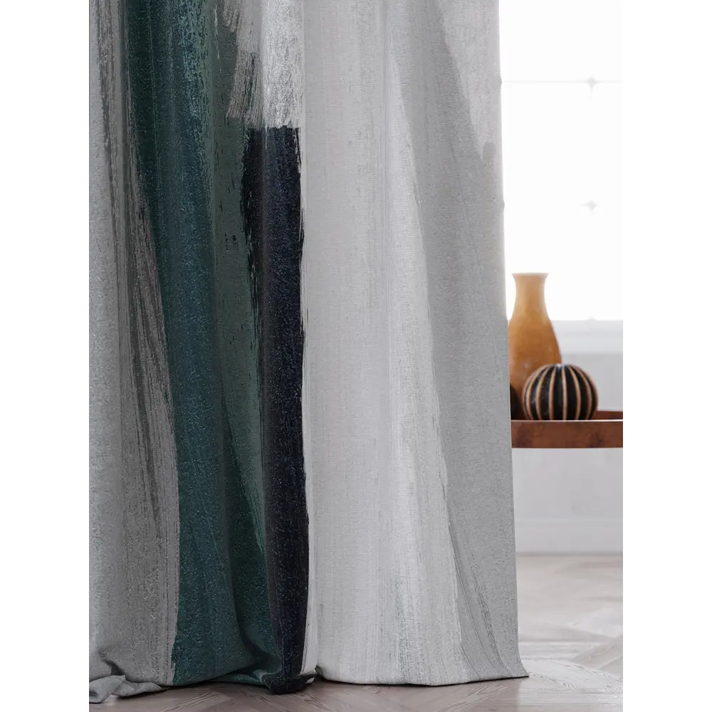 Фото 2 Штора на ленте At Home Митанивирс 150x250 см габардин цвет серый/зеленый AA548094