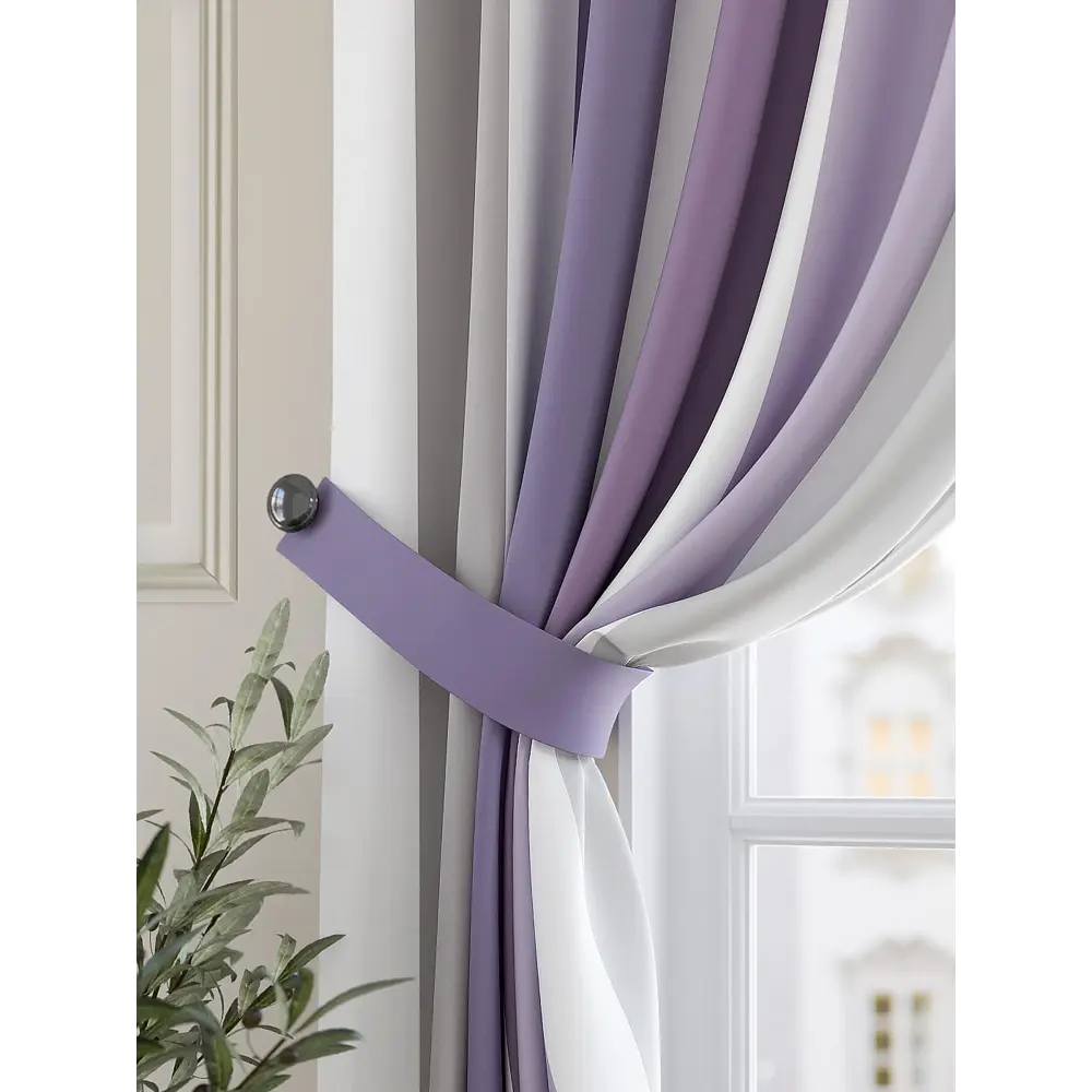 Фото 2 Комплект штор на ленте At Home Велейнис 150x180 см габардин цвет черный/фиолетовый AA925305