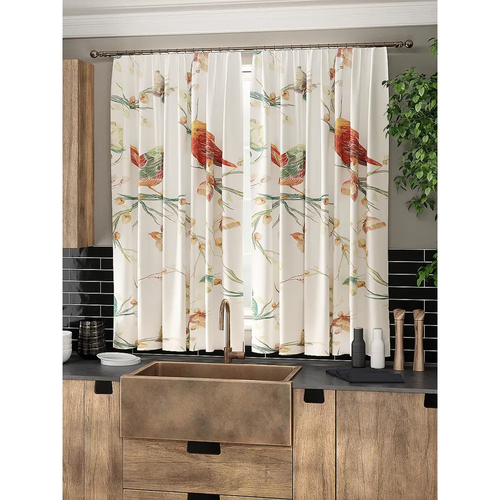 Фото 3 Комплект штор на ленте At Home Киаранс 150x180 см габардин цвет бежевый/красный/оранжевый/зеленый AA961059 Фото 3 Комплект штор на ленте At Home Киаранс 150x180 см габардин цвет бежевый/красный/оранжевый/зеленый AA961059