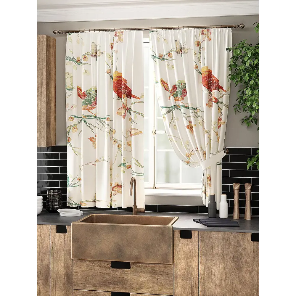 Фото Комплект штор на ленте At Home Киаранс 150x180 см габардин цвет бежевый/красный/оранжевый/зеленый AA961059 Фото Комплект штор на ленте At Home Киаранс 150x180 см габардин цвет бежевый/красный/оранжевый/зеленый AA961059