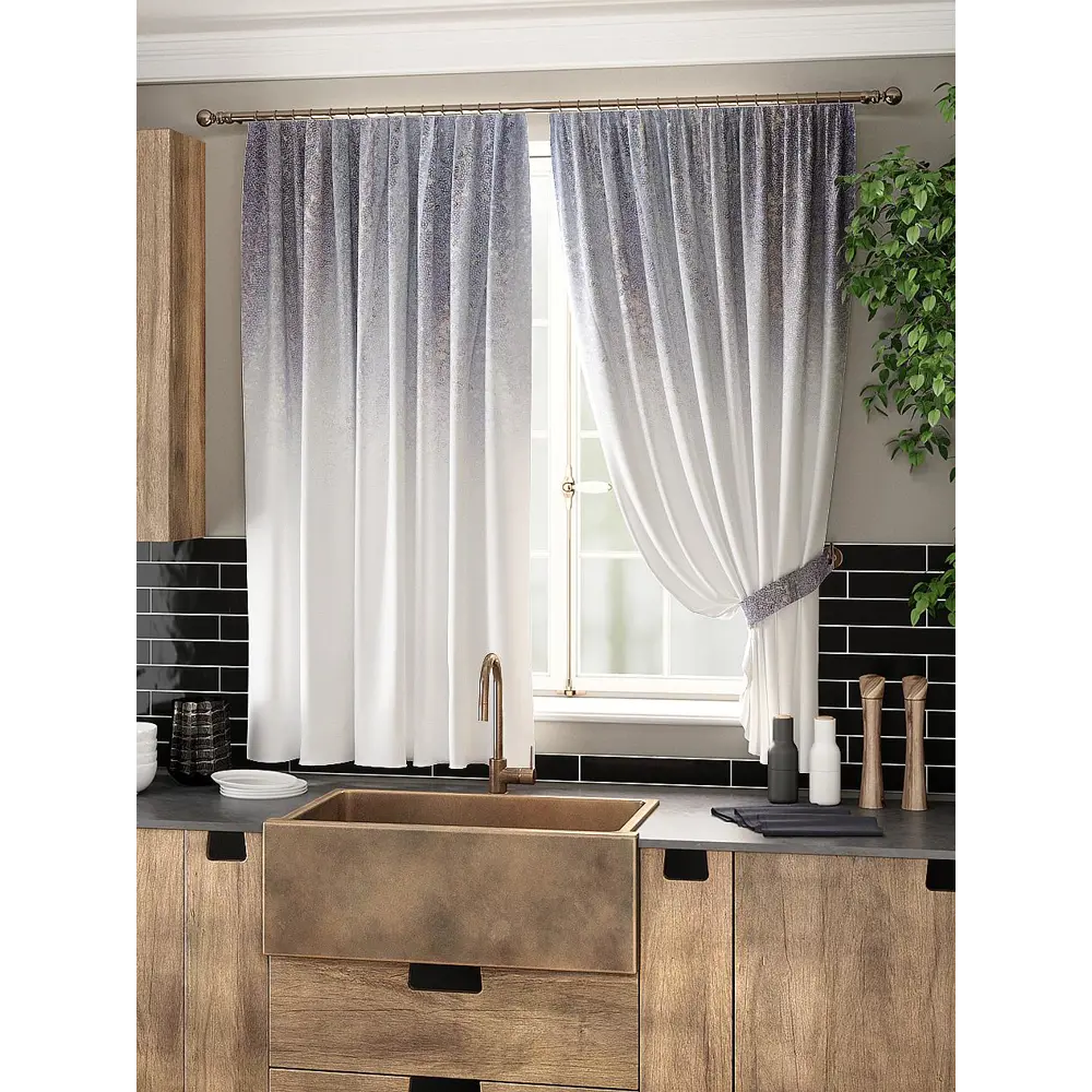 Фото Комплект штор на ленте At Home Овстрин 150x180 см габардин цвет серый/белый AA961053 Фото Комплект штор на ленте At Home Овстрин 150x180 см габардин цвет серый/белый AA961053