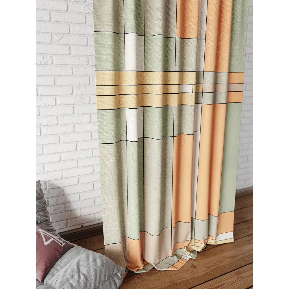 Фото 3 Штора на ленте At Home Милавис 150x240 см габардин цвет оранжевый/зеленый AA706019