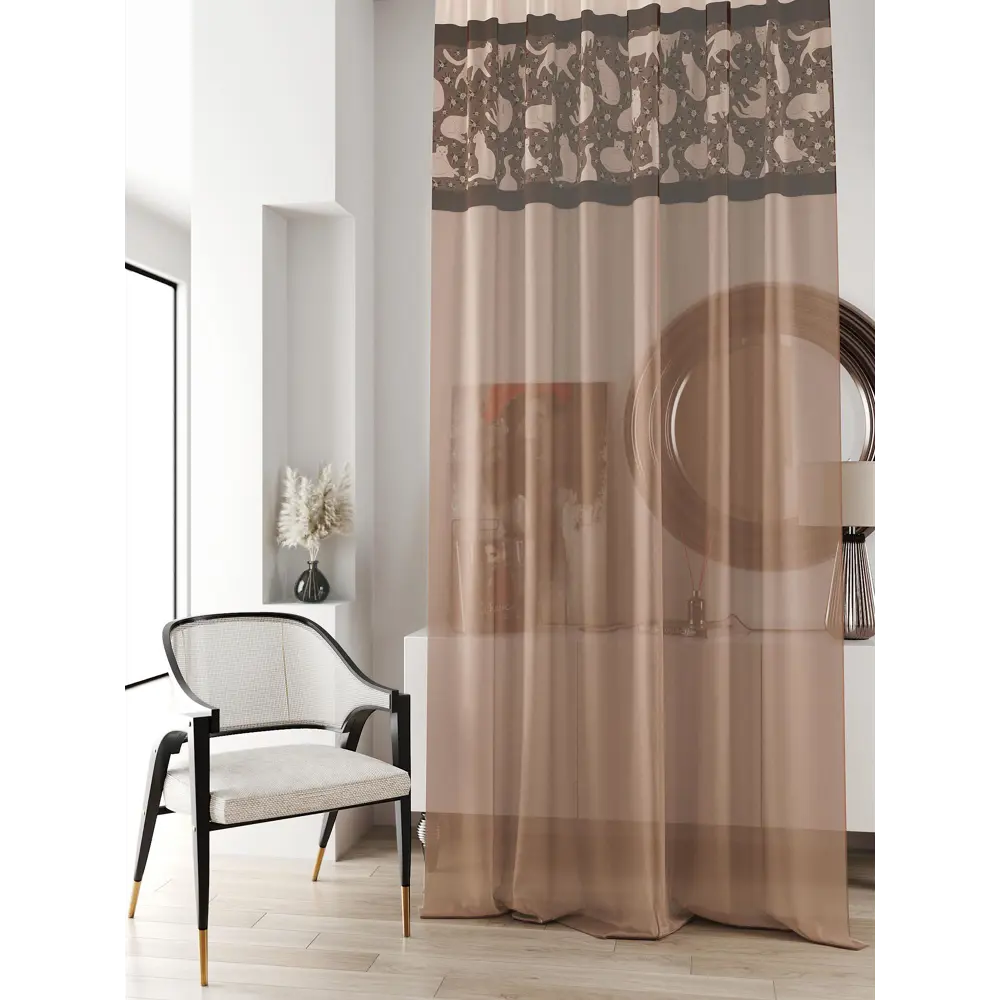 Фото 3 Тюль на ленте At Home Ливартис 150x250 см вуаль цвет коричневый AA588110