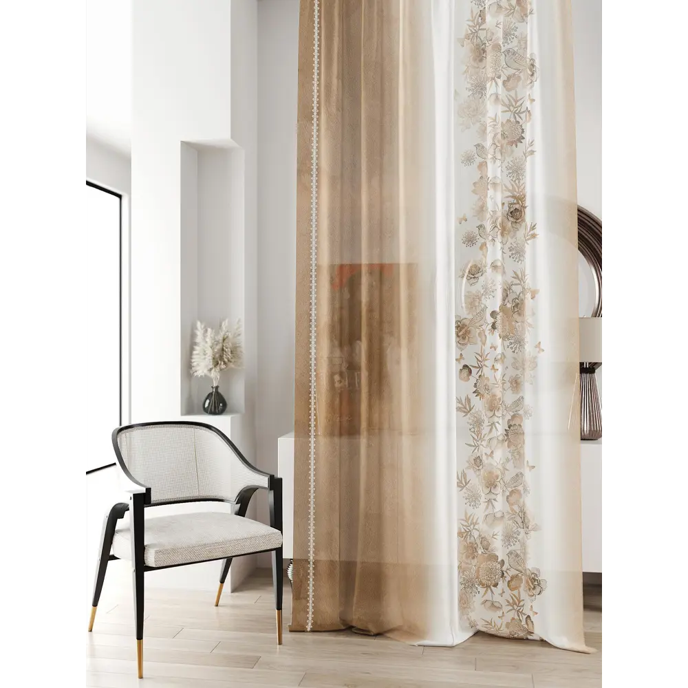 Фото 3 Тюль на ленте At Home Ливартис 150x250 см вуаль цвет белый/коричневый AA588153