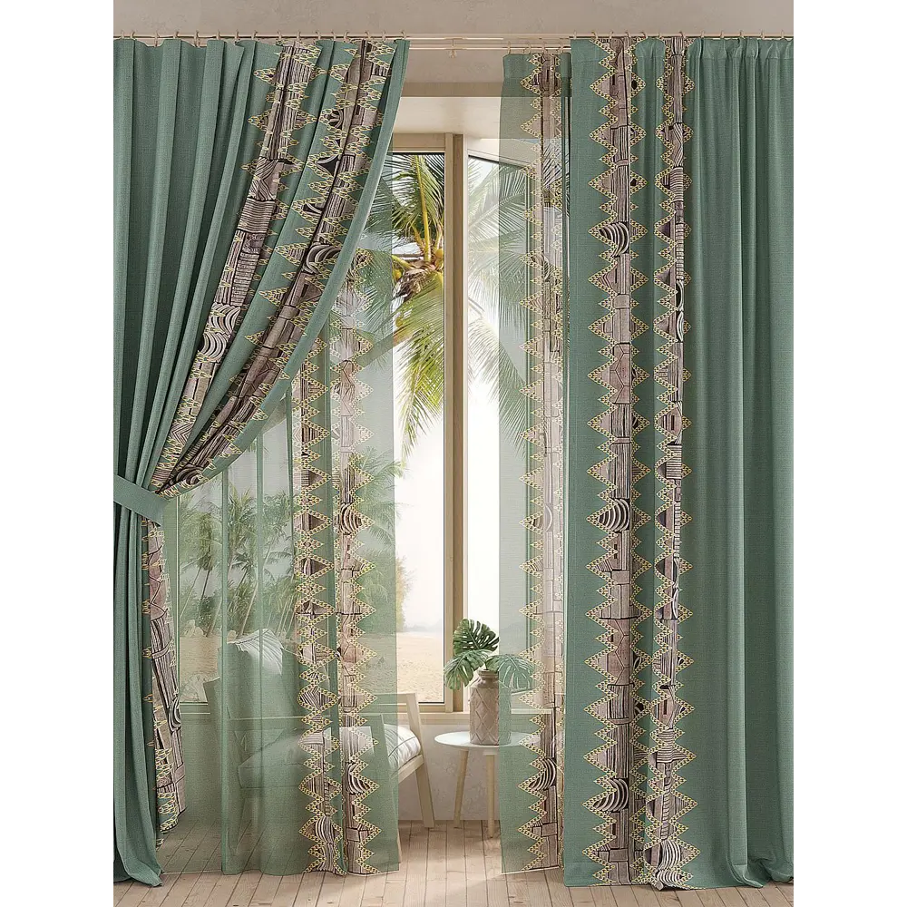 Фото 5 Комплект штор на ленте At Home Римердис 150x260 см блэкаут цвет желтый/оранжевый/черный/золотистый AA950871