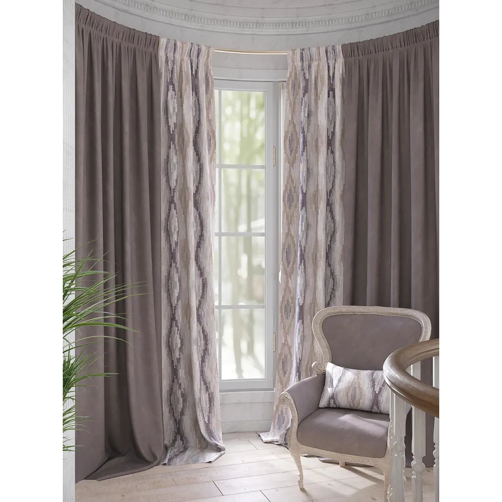 Фото Комплект штор на ленте At Home Римигвер 220x280 см репс цвет бежевый/фиолетовый AA541080