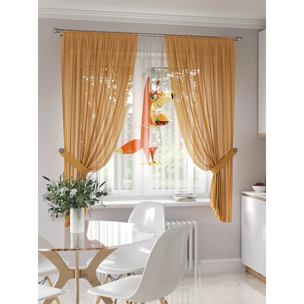 Фото Тюль на ленте At Home Протинс 145x180 см вуаль цвет белый/оранжевый AA550076 Фото Тюль на ленте At Home Протинс 145x180 см вуаль цвет белый/оранжевый AA550076