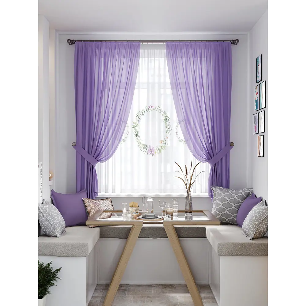 Фото Тюль на ленте At Home Навиорс 145x180 см вуаль цвет зеленый/фиолетовый AA550362 Фото Тюль на ленте At Home Навиорс 145x180 см вуаль цвет зеленый/фиолетовый AA550362
