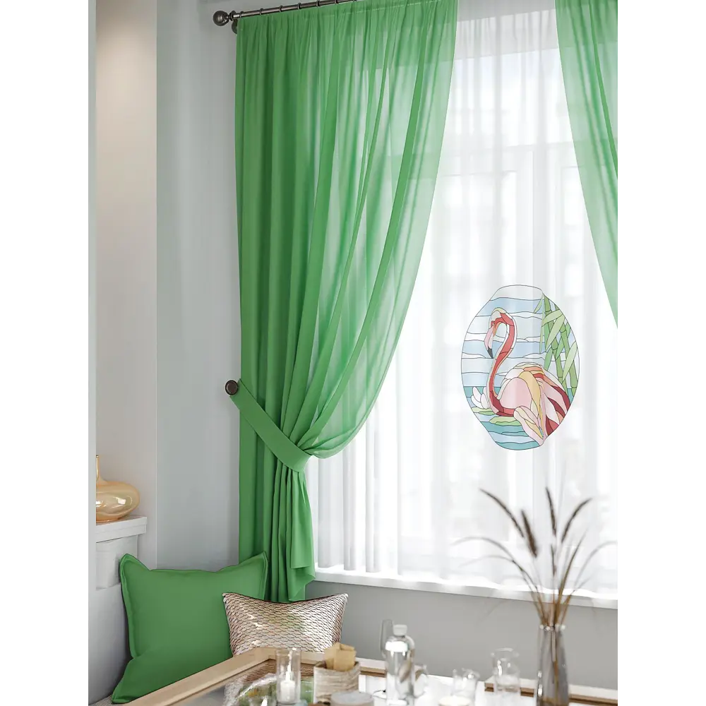 Фото 2 Тюль на ленте At Home Римокрис 145x180 см вуаль цвет серый/розовый/зеленый AA550415 Фото 2 Тюль на ленте At Home Римокрис 145x180 см вуаль цвет серый/розовый/зеленый AA550415