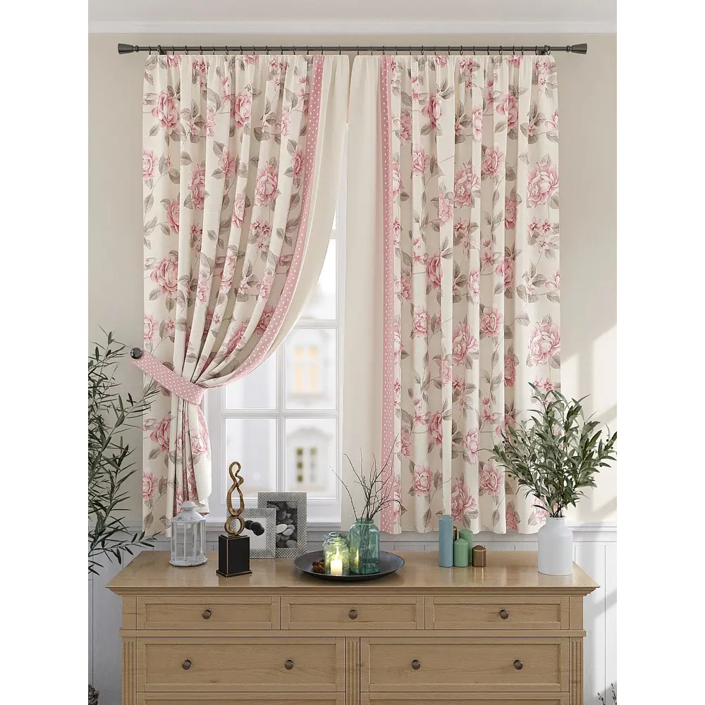 Фото Комплект штор на ленте At Home Тренвиос 150x180 см габардин цвет белый/коричневый/розовый AA925203 Фото Комплект штор на ленте At Home Тренвиос 150x180 см габардин цвет белый/коричневый/розовый AA925203