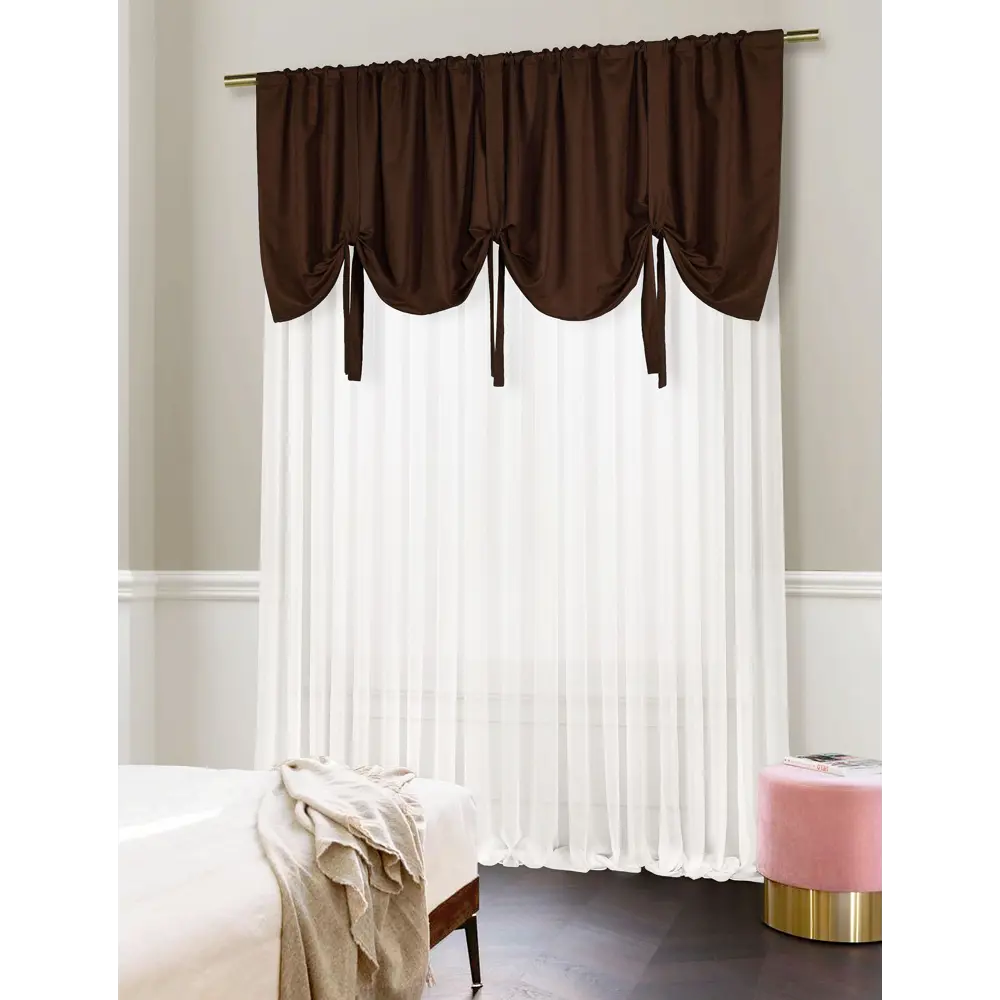Фото 2 Комплект штор на ленте At Home Ламбрус 500x290 см вуаль цвет коричневый AA206601 Фото 2 Комплект штор на ленте At Home Ламбрус 500x290 см вуаль цвет коричневый AA206601