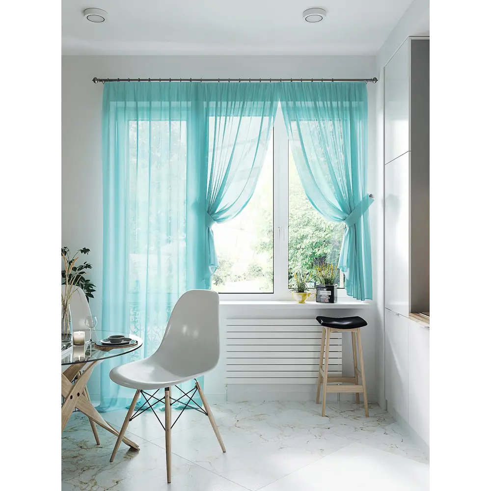 Фото 4 Тюль на ленте At Home Лурано 150x270 см вуаль цвет бирюзовый AA206727-270