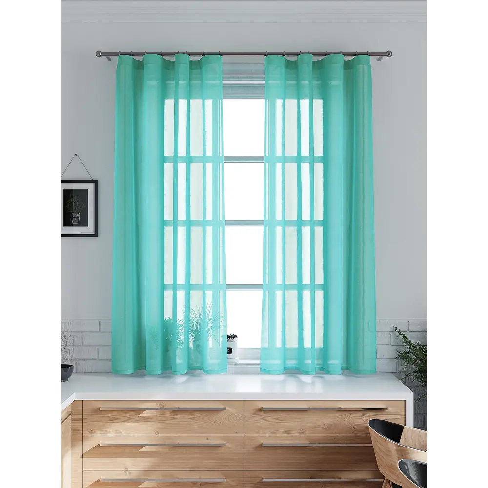 Фото 2 Тюль на ленте At Home Шеврин 145x175 см вуаль цвет бирюзовый AA207160 Фото 2 Тюль на ленте At Home Шеврин 145x175 см вуаль цвет бирюзовый AA207160