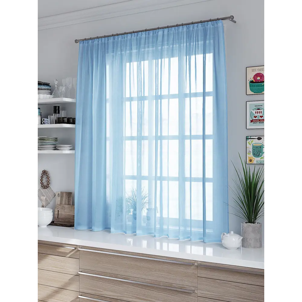 Фото 4 Тюль на ленте At Home Таюс 300x160 см вуаль цвет голубой AA124227 Фото 4 Тюль на ленте At Home Таюс 300x160 см вуаль цвет голубой AA124227