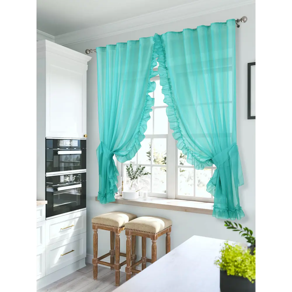Фото 2 Тюль на ленте At Home Илизи 150x180 см вуаль цвет бирюзовый AA207547 Фото 2 Тюль на ленте At Home Илизи 150x180 см вуаль цвет бирюзовый AA207547
