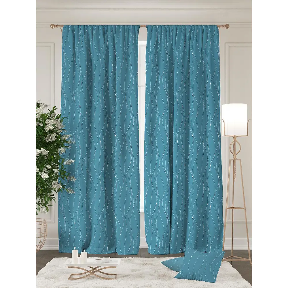 Фото Комплект штор на ленте Helga Арния 150x260 см блэкаут цвет синий HH901126