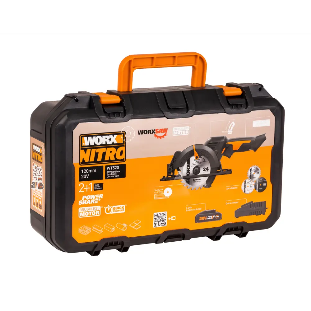Фото 11 Пила циркулярная аккумуляторная Worx WT520WX, 20 В Li-ion 2 Ач, 120 мм
