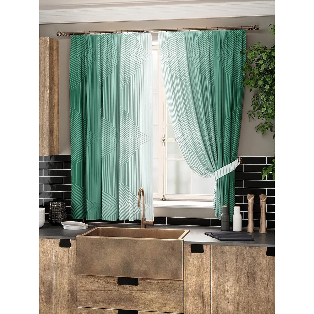 Фото Комплект штор на ленте At Home Акиа 150x180 см габардин цвет зеленый AA961019