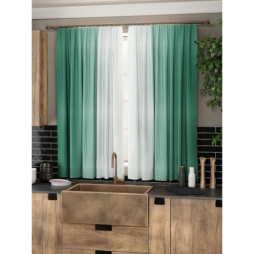 Фото 3 Комплект штор на ленте At Home Акиа 150x180 см габардин цвет зеленый AA961019