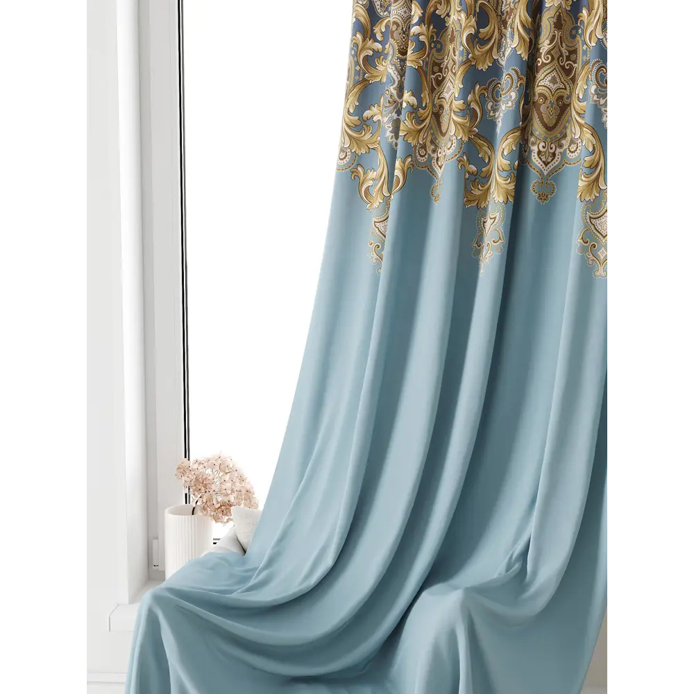 Фото 4 Штора на ленте At Home Лагвинс 150x250 см габардин цвет бежевый/голубой/золотой AA581191