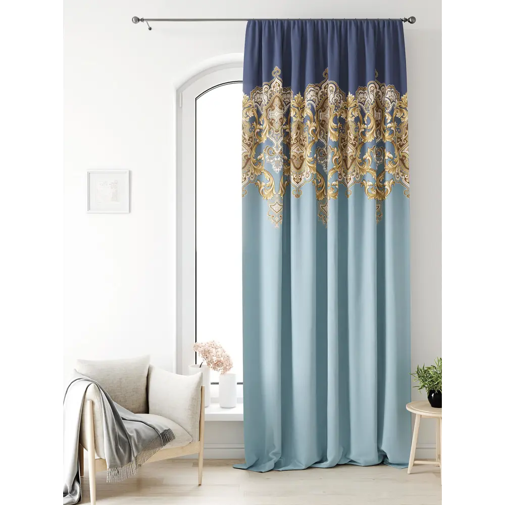 Фото 2 Штора на ленте At Home Лагвинс 150x250 см габардин цвет бежевый/голубой/золотой AA581191