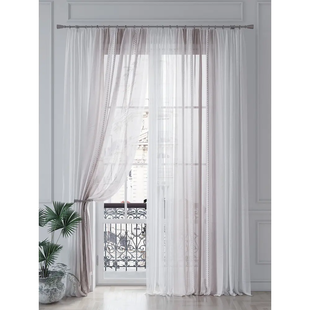 Фото 4 Тюль на ленте At Home Рименсис 150x260 см вуаль цвет белый/розовый AA542039