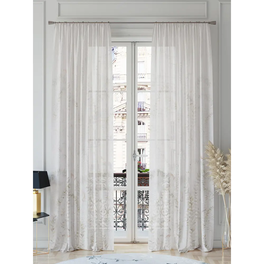 Фото 2 Тюль на ленте At Home Флонотирс 150x260 см вуаль цвет серебристый/серый/черный AA542200