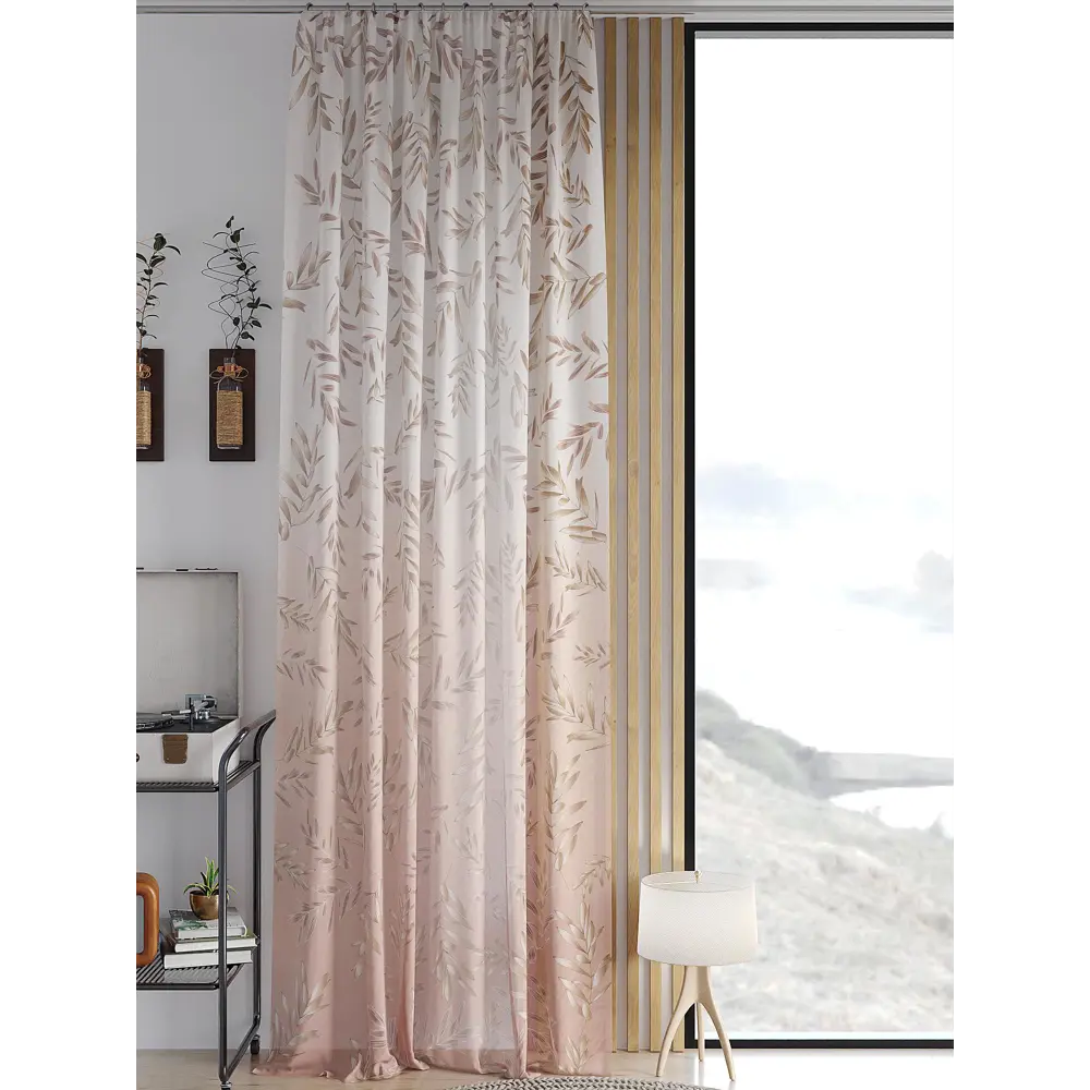 Фото Тюль на ленте At Home Рифернор 150x260 см вуаль цвет белый/коричневый AA542150