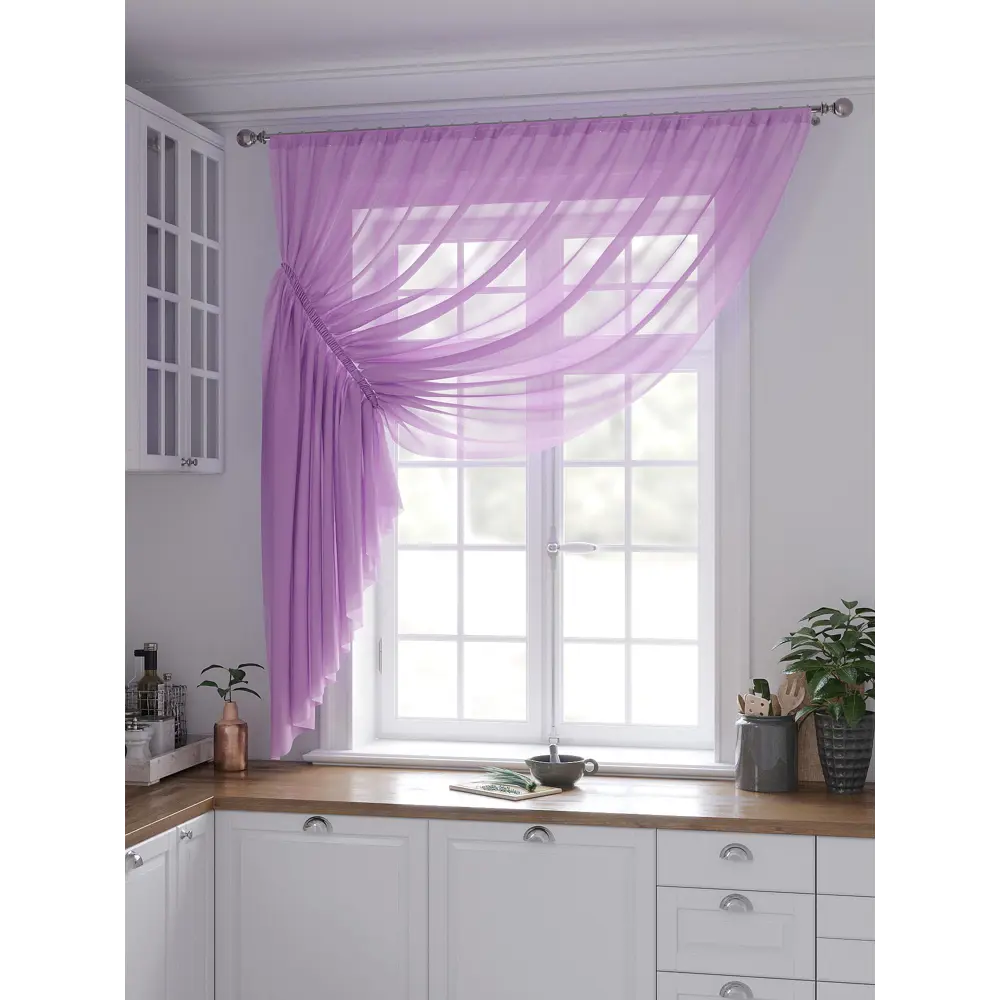 Фото 2 Тюль на ленте At Home Тициния 300x180 см вуаль цвет фиолетовый AA124047