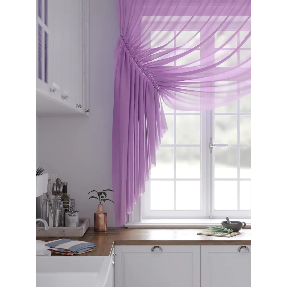 Фото 3 Тюль на ленте At Home Тициния 300x180 см вуаль цвет фиолетовый AA124047