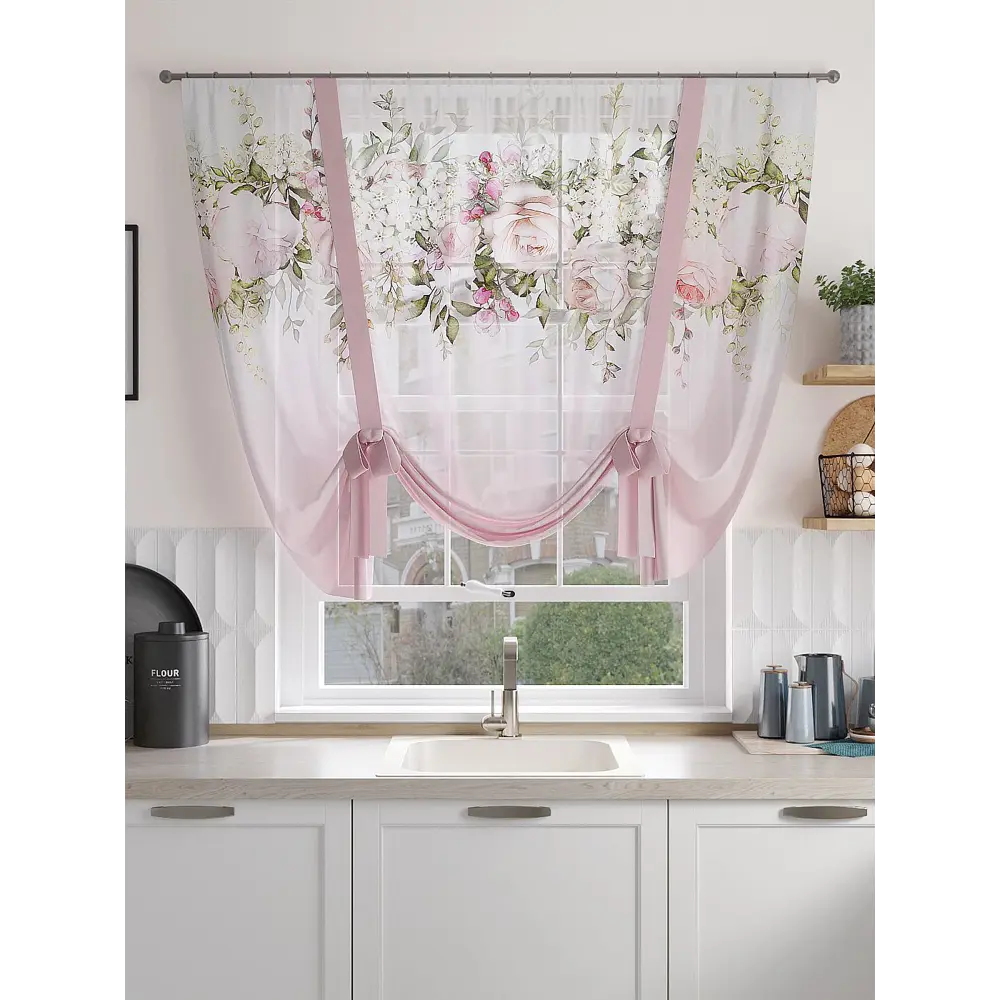 Фото 3 Тюль на ленте At Home Варниал 150x150 см вуаль цвет белый/розовый/зеленый AA518165