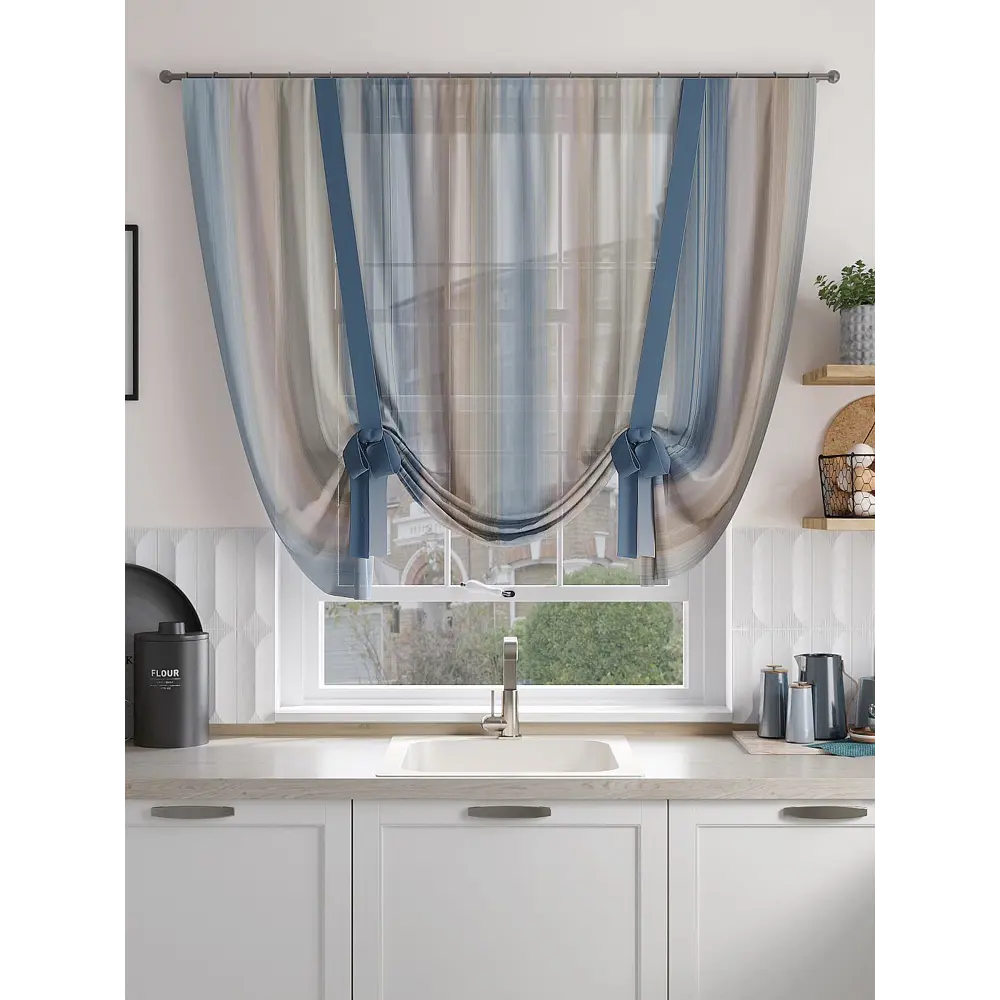 Фото 3 Тюль на ленте At Home Рилитанвис 150x150 см вуаль цвет синий/голубой AA518219