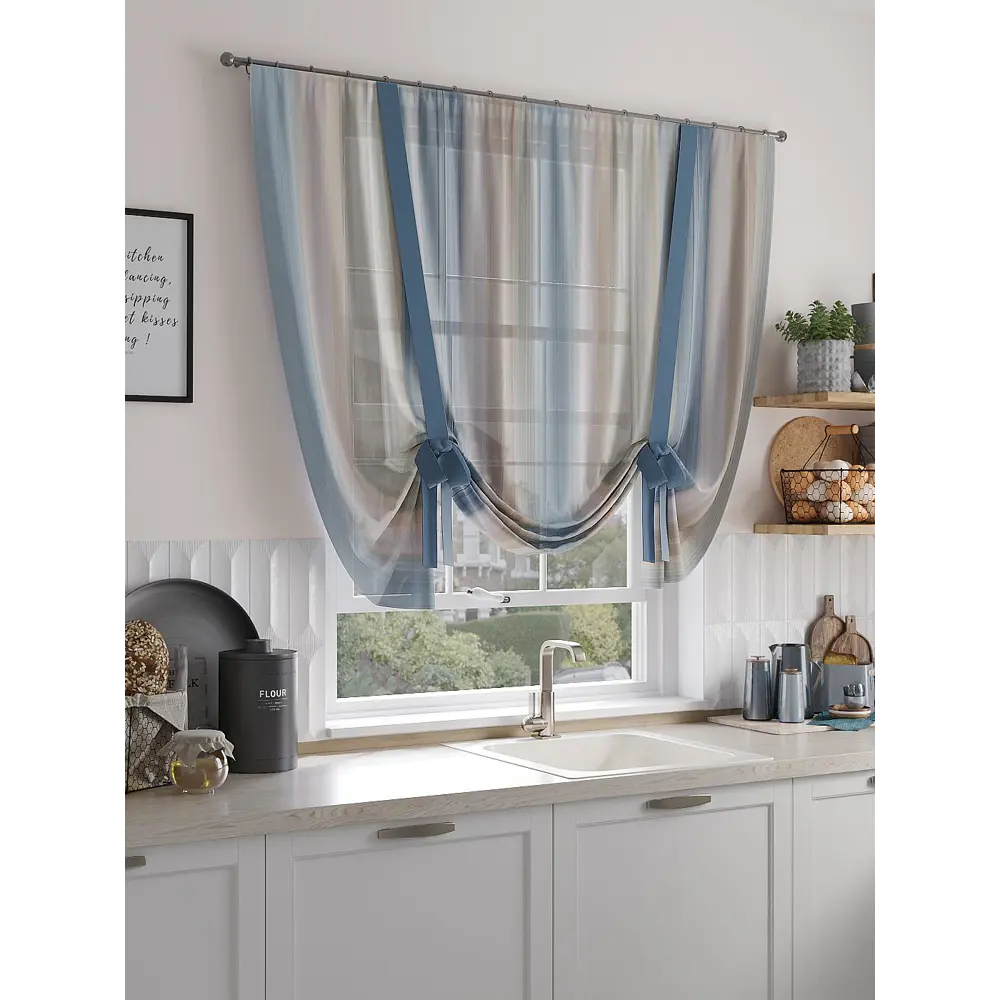 Фото Тюль на ленте At Home Рилитанвис 150x150 см вуаль цвет синий/голубой AA518219