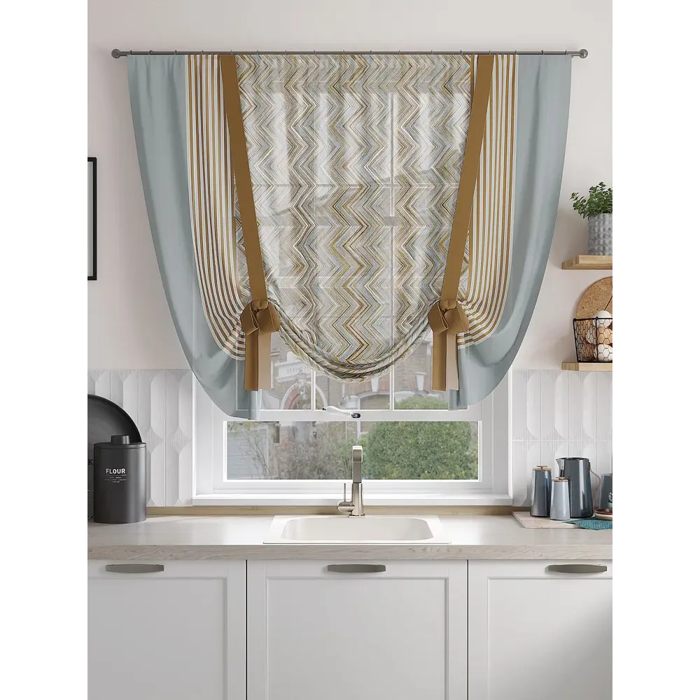 Фото 3 Тюль на ленте At Home Ланетриан 150x150 см вуаль цвет коричневый AA518179