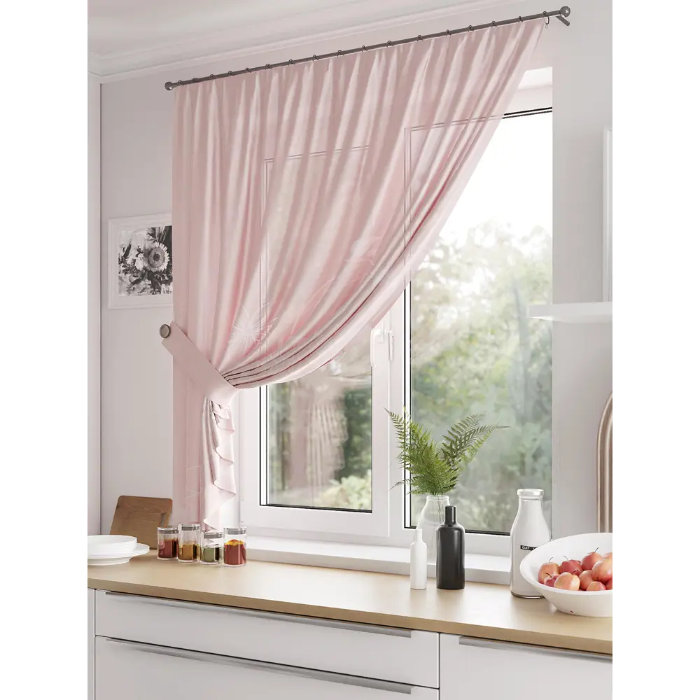 Фото 2 Тюль на ленте At Home Менфиарс 150x180 см вуаль цвет розовый AA519093