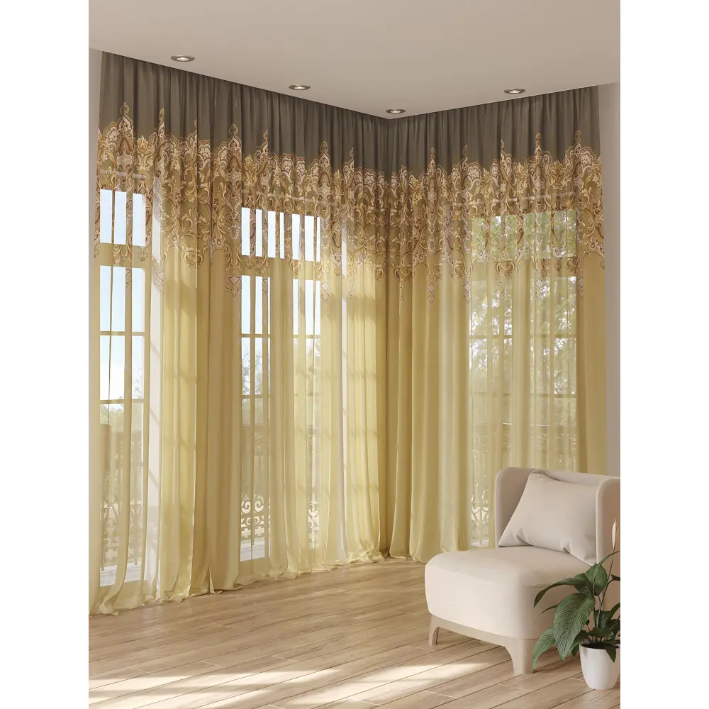 Фото 3 Тюль на ленте At Home Таминкос 150x280 см вуаль цвет коричневый/золотой AA974242