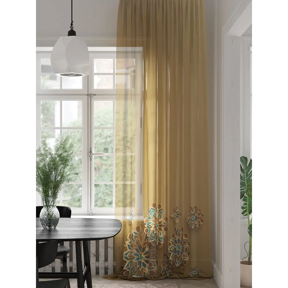 Фото Тюль на ленте At Home Ронфирот 150x280 см вуаль цвет бирюзовый/золотой AA974301