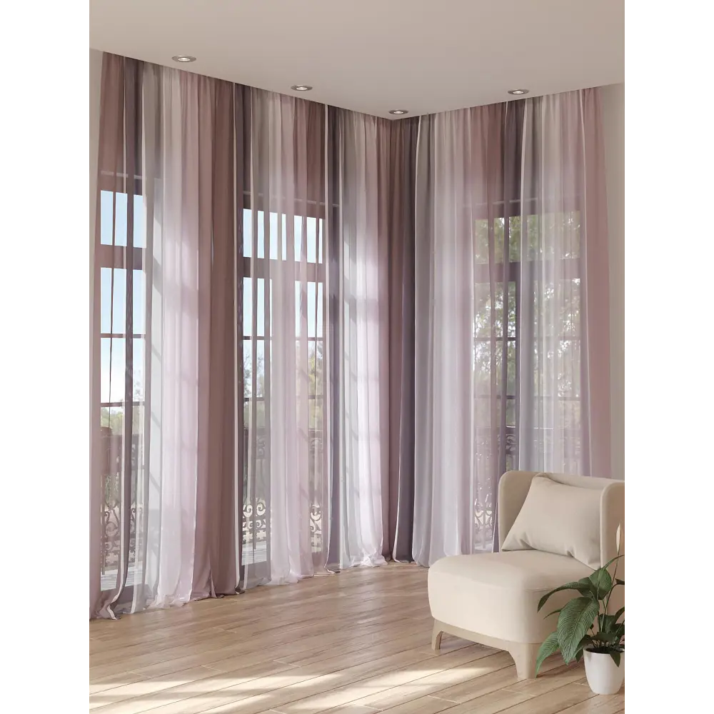 Фото 3 Тюль на ленте At Home Хемникес 150x280 см вуаль цвет фиолетовый AA974308