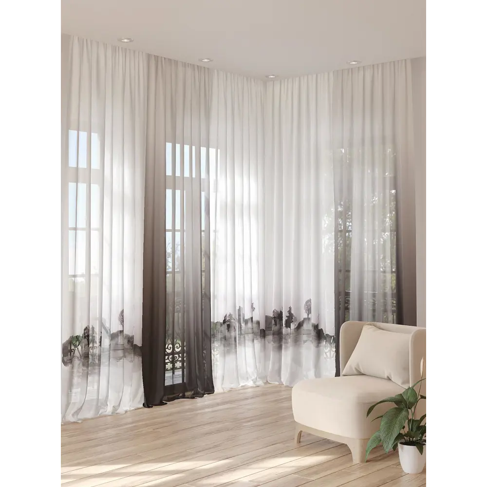 Фото 3 Тюль на ленте At Home Ланфикрос 150x280 см вуаль цвет серый AA974410
