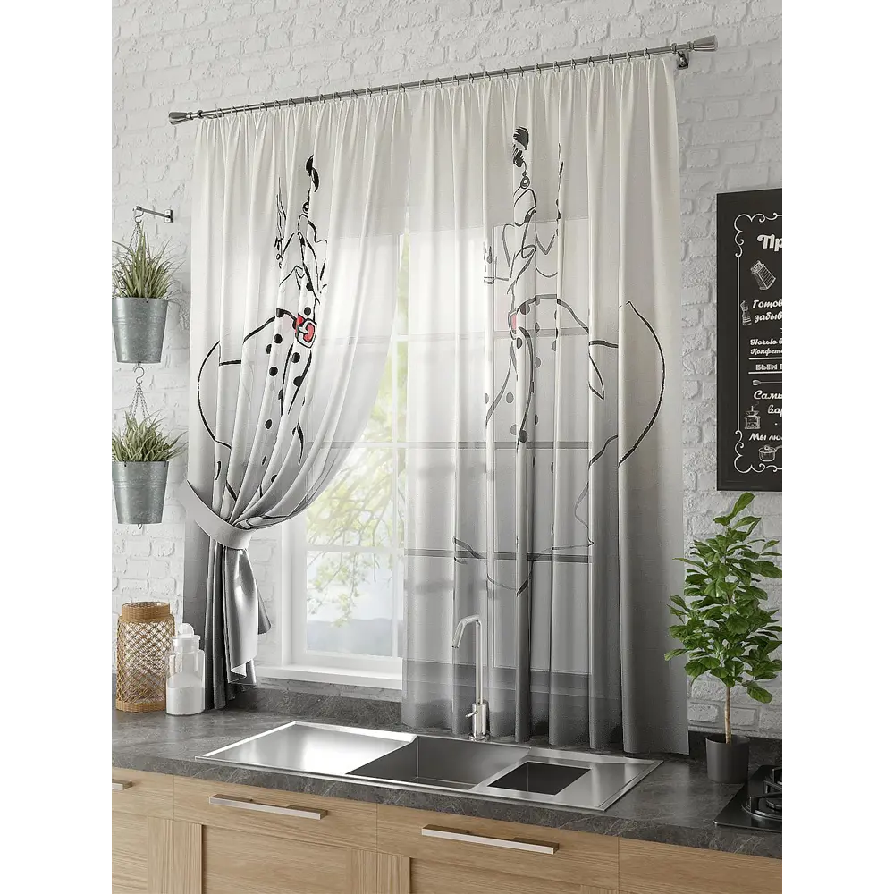 Фото Тюль на ленте At Home Сабинс 150x180 см вуаль цвет белый/черный AA930548 Фото Тюль на ленте At Home Сабинс 150x180 см вуаль цвет белый/черный AA930548