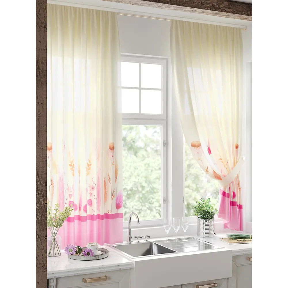 Фото Тюль на ленте At Home Лефертос 150x180 см вуаль цвет розовый AA930657
