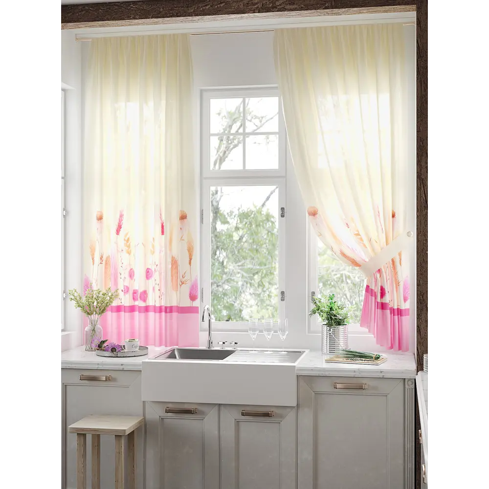 Фото 3 Тюль на ленте At Home Лефертос 150x180 см вуаль цвет розовый AA930657