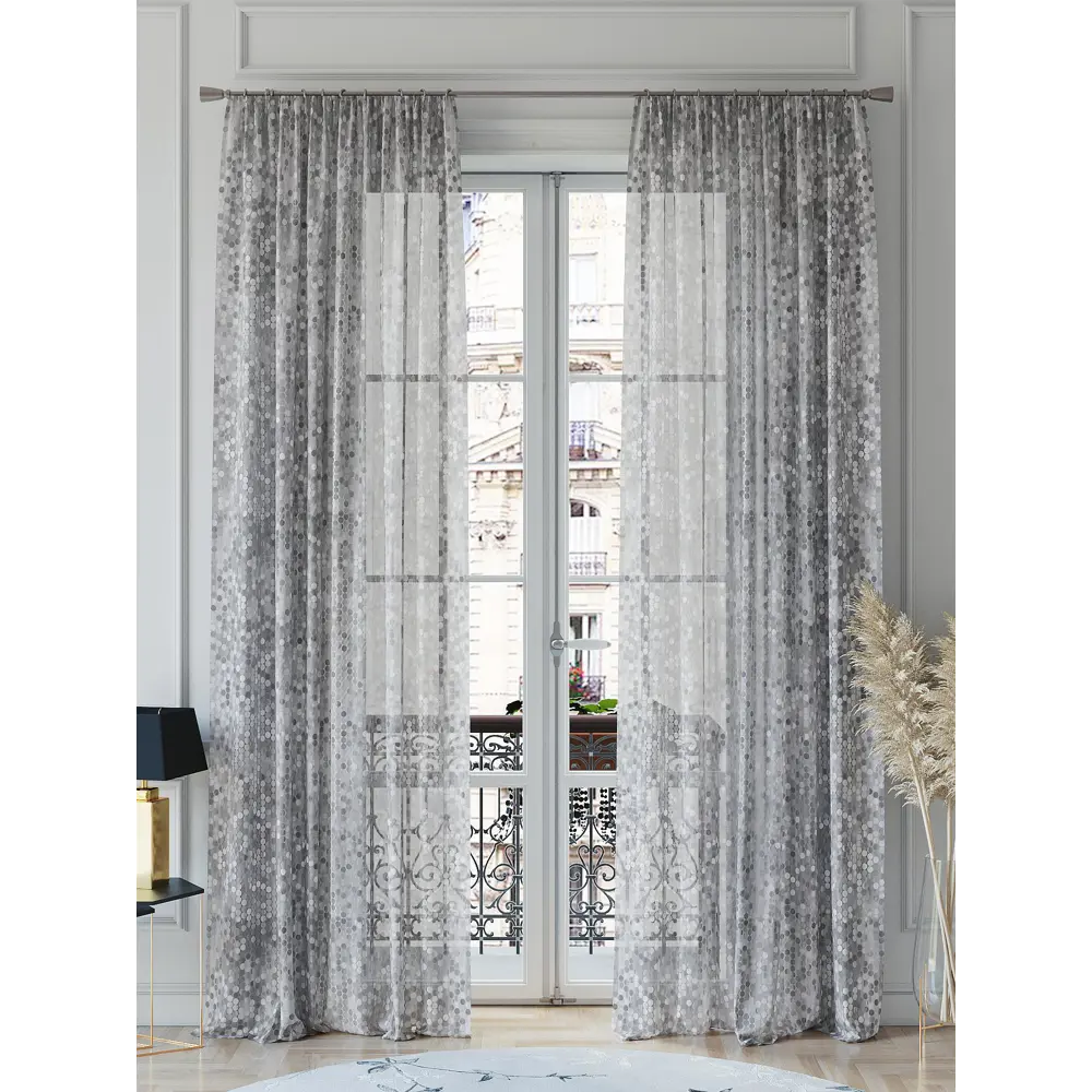 Фото 2 Тюль на ленте At Home Гранивирс 150x260 см вуаль цвет серебристый/белый/серый AA542088