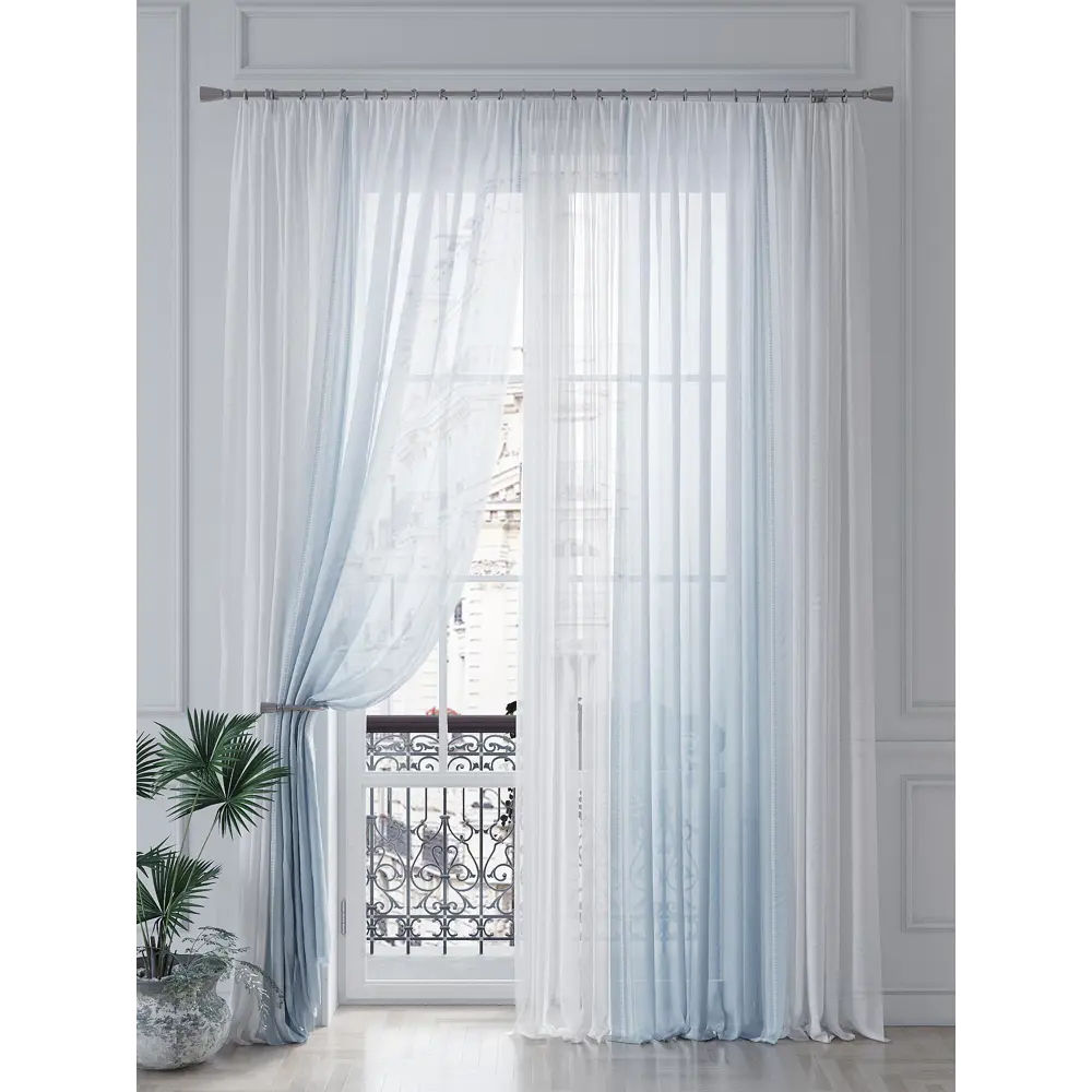 Фото 4 Тюль на ленте At Home Брифонсис 150x260 см вуаль цвет белый/голубой AA542008 Фото 4 Тюль на ленте At Home Брифонсис 150x260 см вуаль цвет белый/голубой AA542008