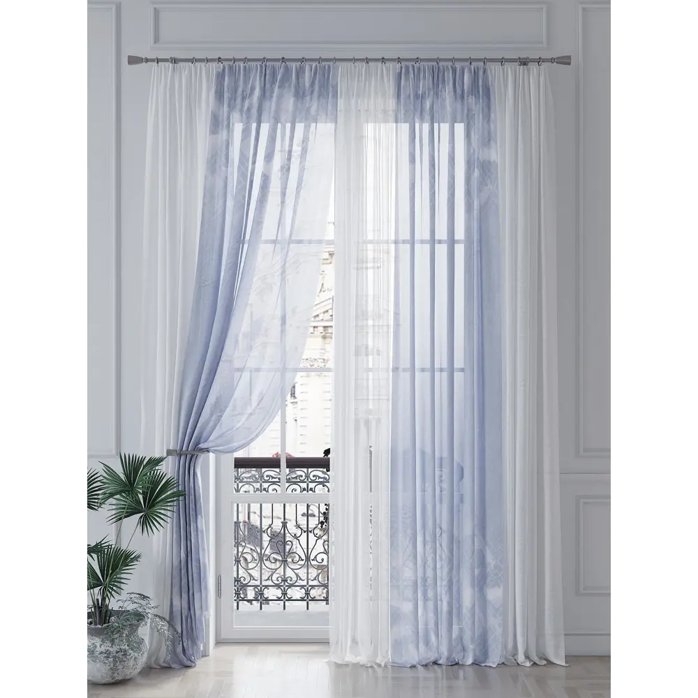 Фото 4 Тюль на ленте At Home Диолингс 150x260 см вуаль цвет голубой/черный AA542020 Фото 4 Тюль на ленте At Home Диолингс 150x260 см вуаль цвет голубой/черный AA542020